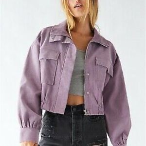 PacSun LA Hearts Corduroy Utility Bomber Jacket Purple Size Medium NWOT